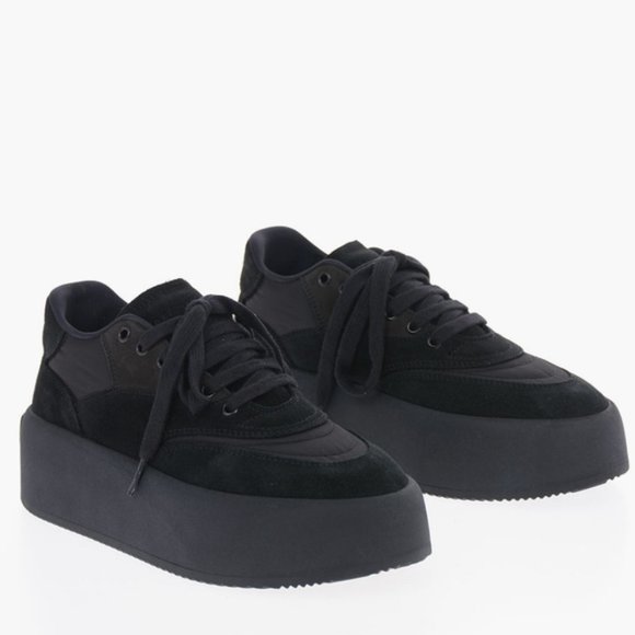 NIB MM6 MAISON MARGIELA Black Pewter Shell-Trimmed Suede Platform Sneakers sz 39 - Picture 2 of 10